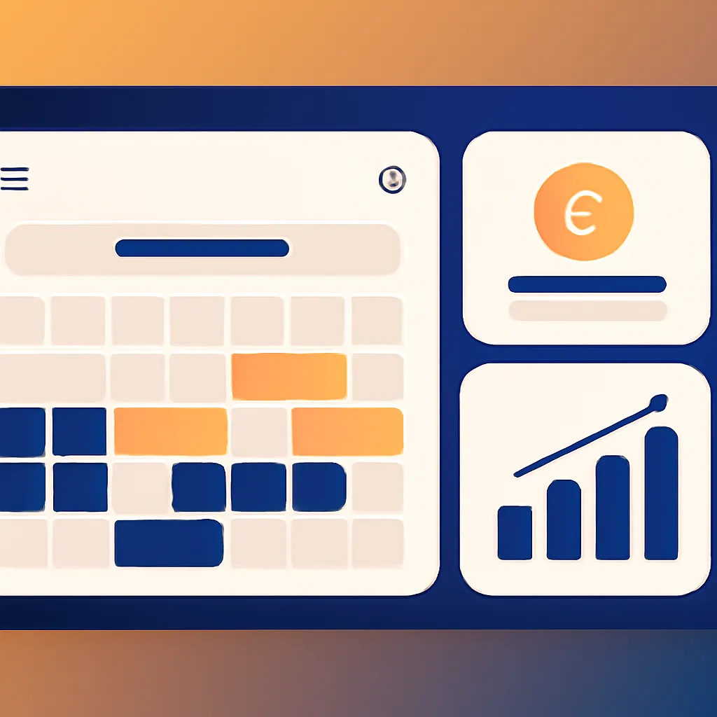 UI mockup of integrated booking calendar and financial summary.