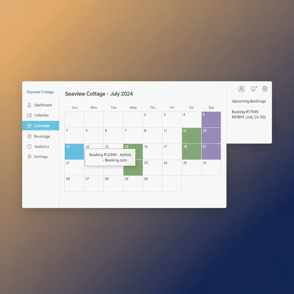 A mockup of the HolsUK unified calendar showing bookings from different channels.