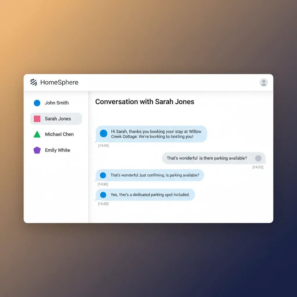 A mockup of the HolsUK unified inbox, consolidating guest messages from multiple channels.