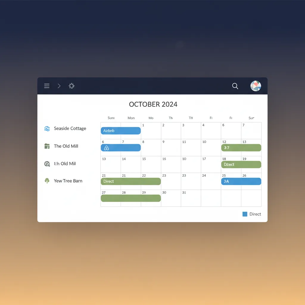 A screenshot of the HolsUK PMS calendar showing bookings for multiple UK holiday lets.