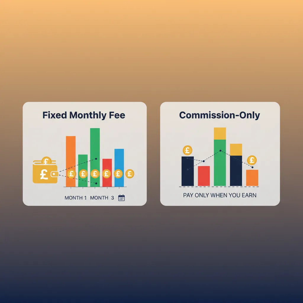 A graphic illustrating the financial difference between fixed fees and commission-only pricing.