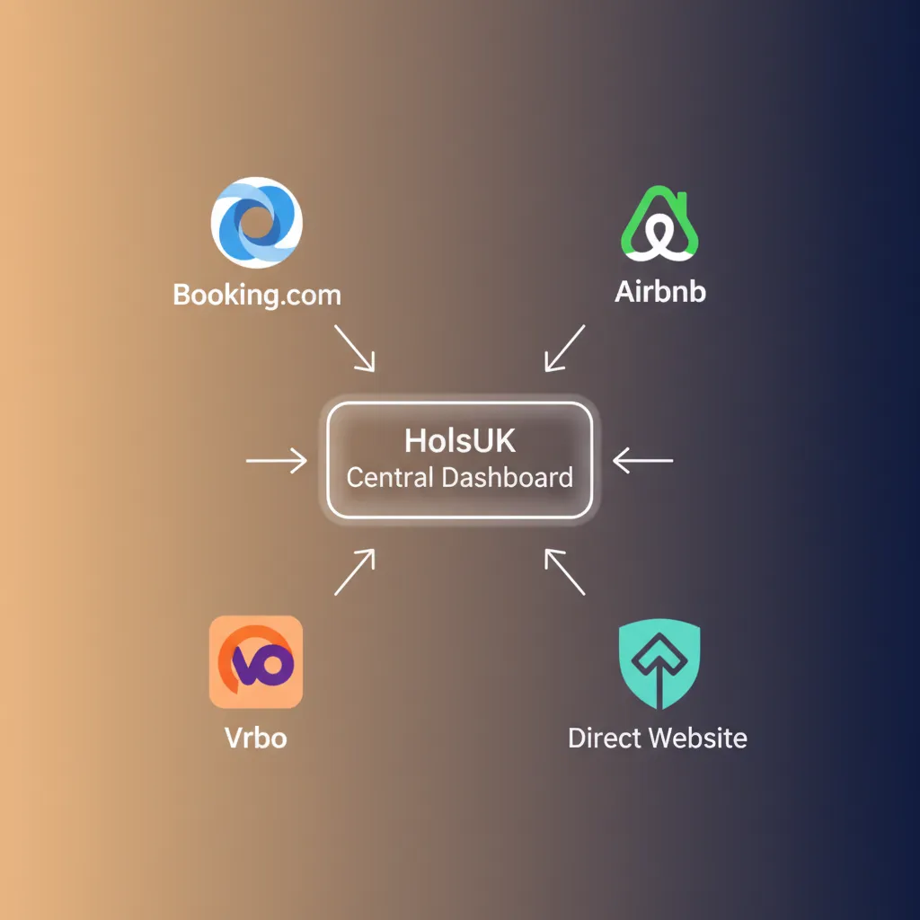 Diagram showing HolsUK synchronising rates and availability with multiple booking channels.