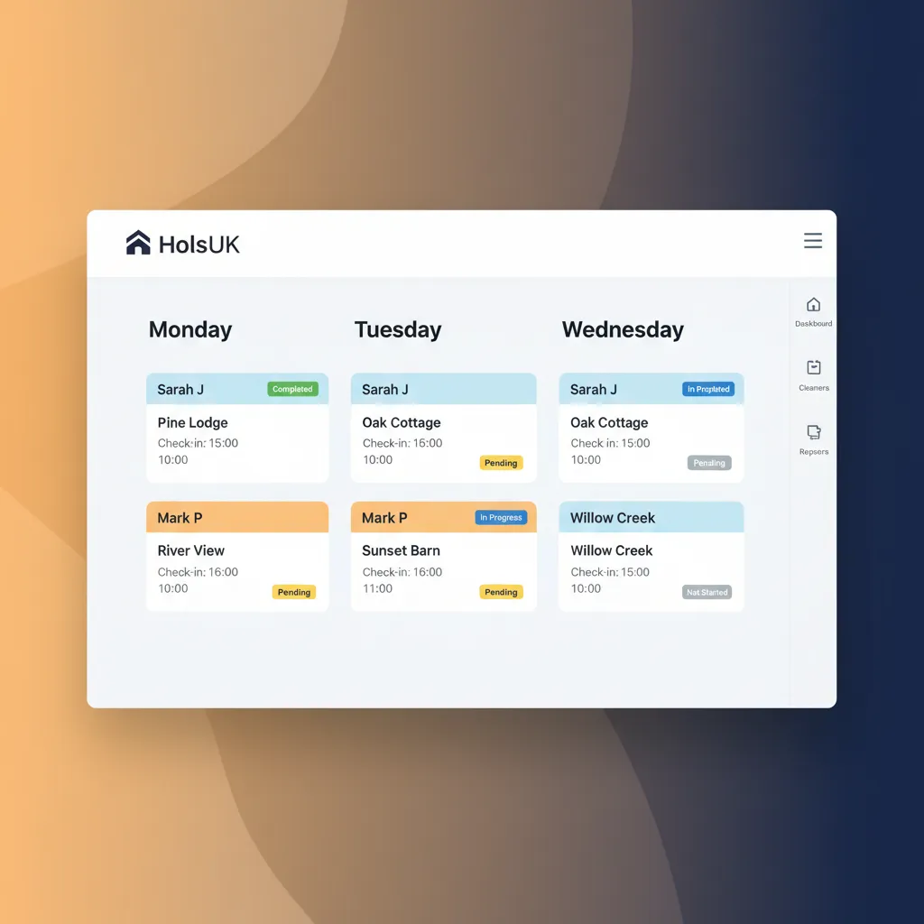 HolsUK cleaner management dashboard showing a weekly schedule of cleaning tasks.