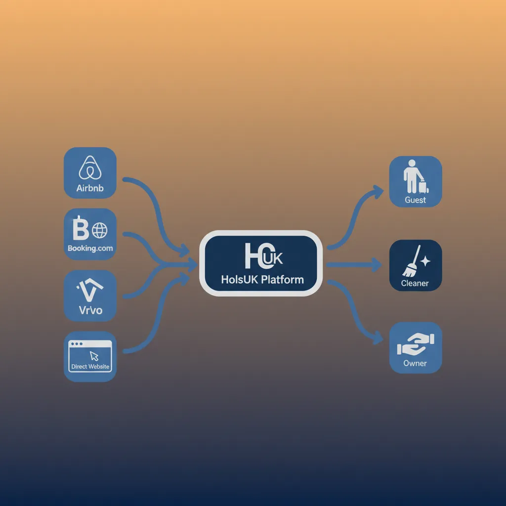 A diagram showing how HolsUK centralises bookings from OTAs and a direct website.