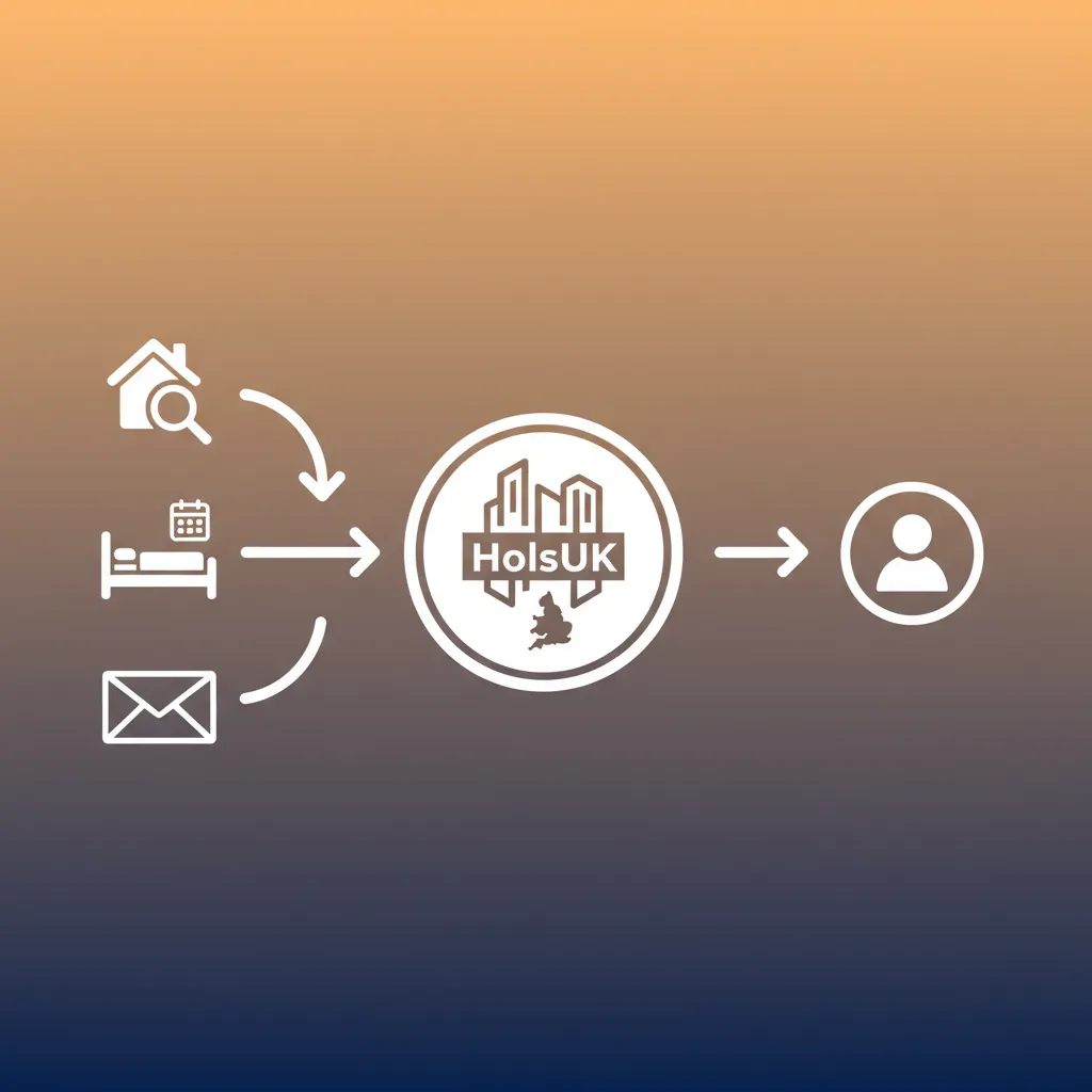 Diagram showing how HolsUK centralises messages from Airbnb, Booking.com and email into one platform.
