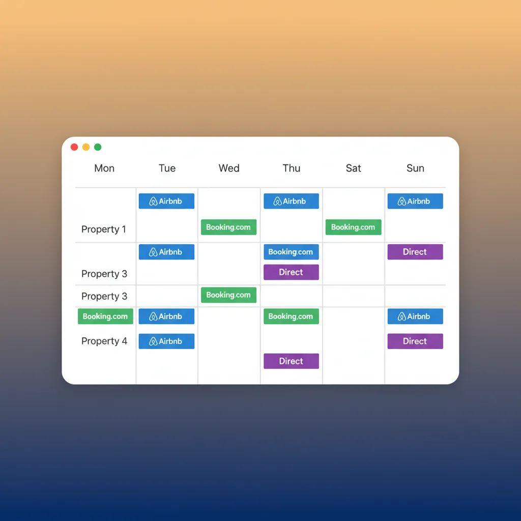 The HolsUK unified calendar showing colour-coded bookings from multiple channels.
