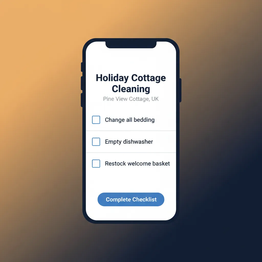 A mobile view of a digital cleaning checklist for a holiday let changeover.