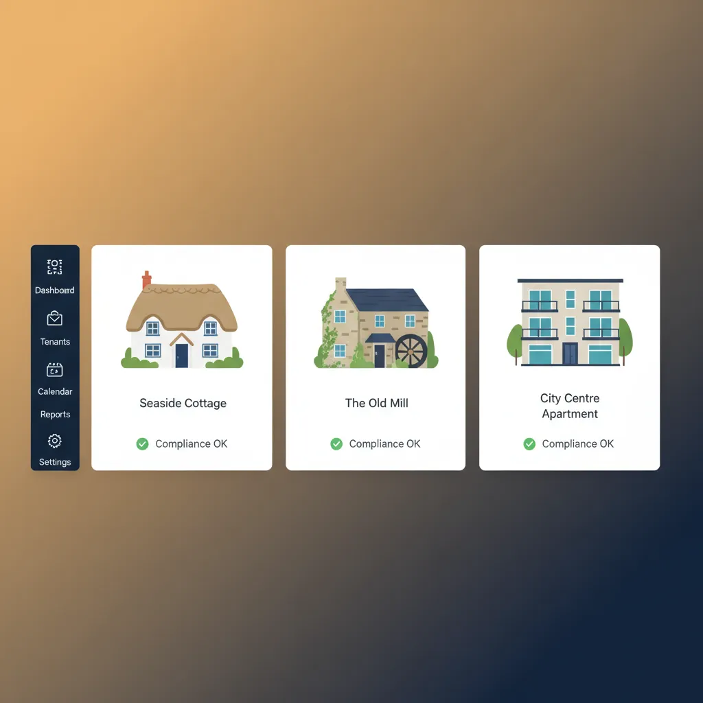 HolsUK dashboard showing multiple properties with their compliance status.