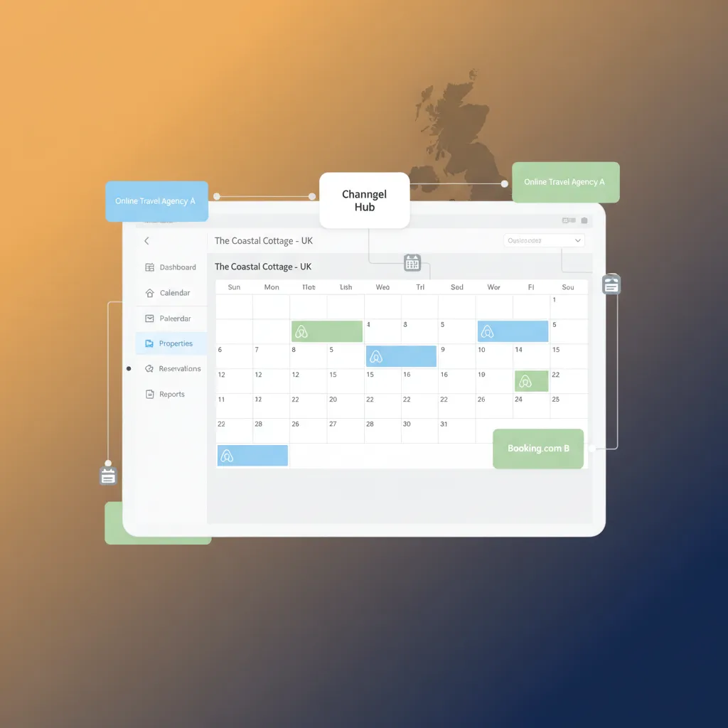 A calendar view in the HolsUK channel manager showing synced bookings.