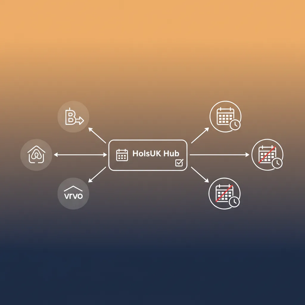 Diagram showing how HolsUK syncs bookings across multiple channels to prevent double bookings.