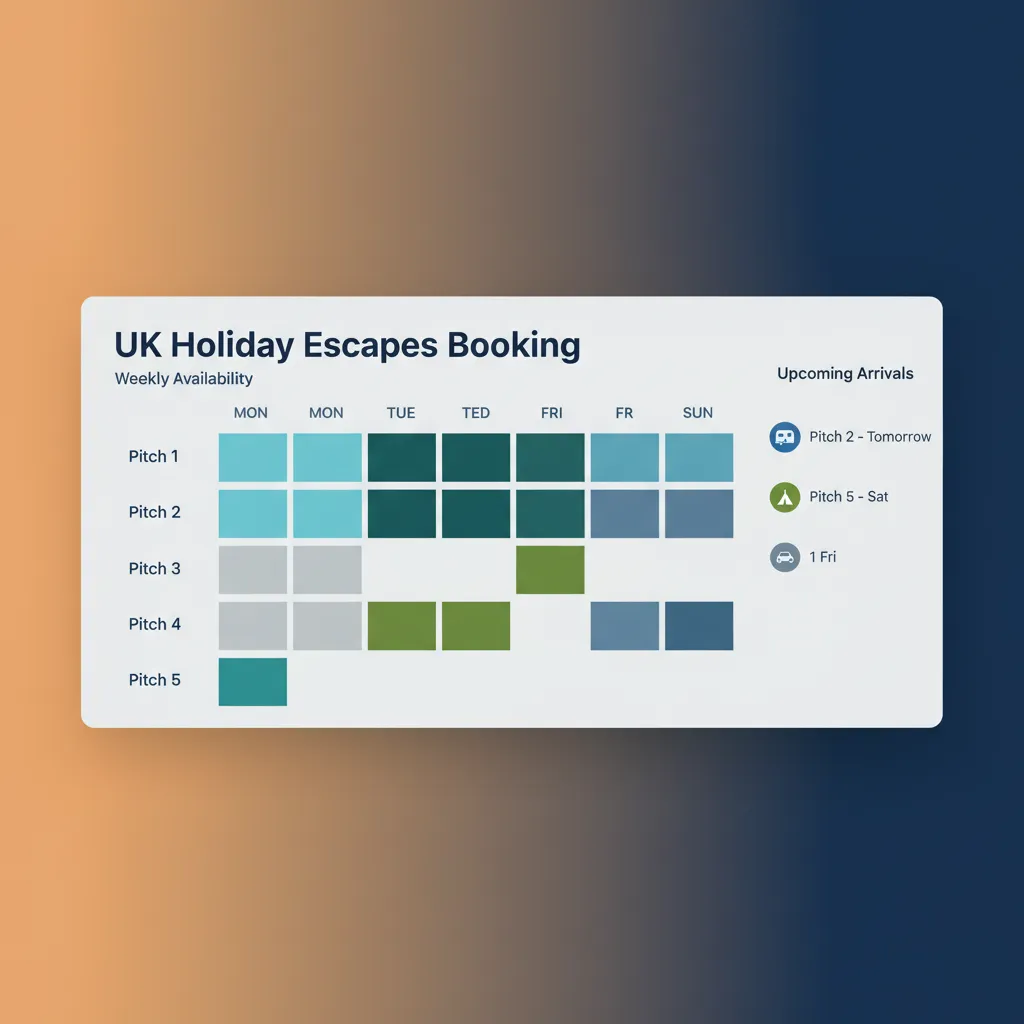 A calendar view from HolsUK software showing bookings across multiple caravan pitches.