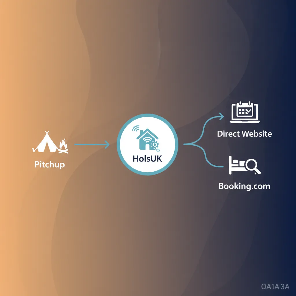 Diagram showing how HolsUK syncs bookings and availability across multiple channels.