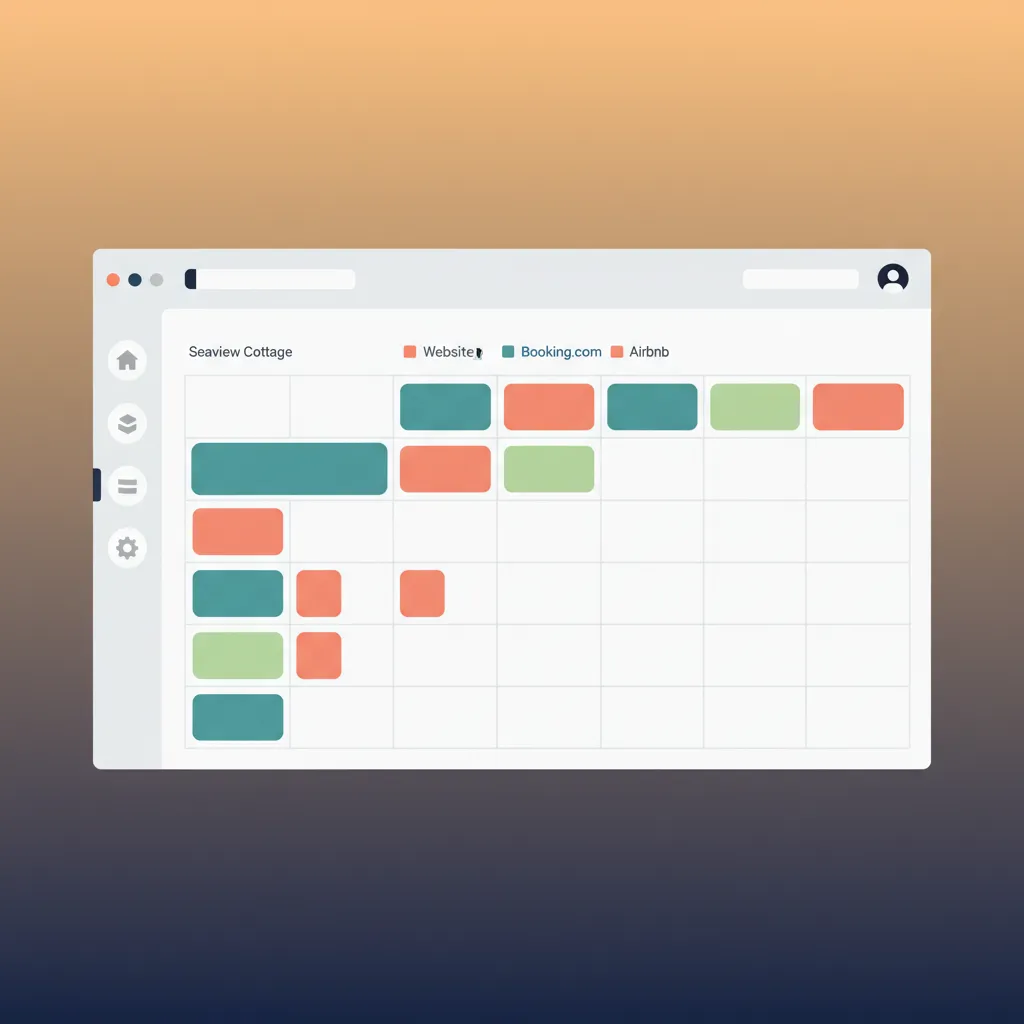 HolsUK's unified calendar showing bookings from multiple channels for several properties.