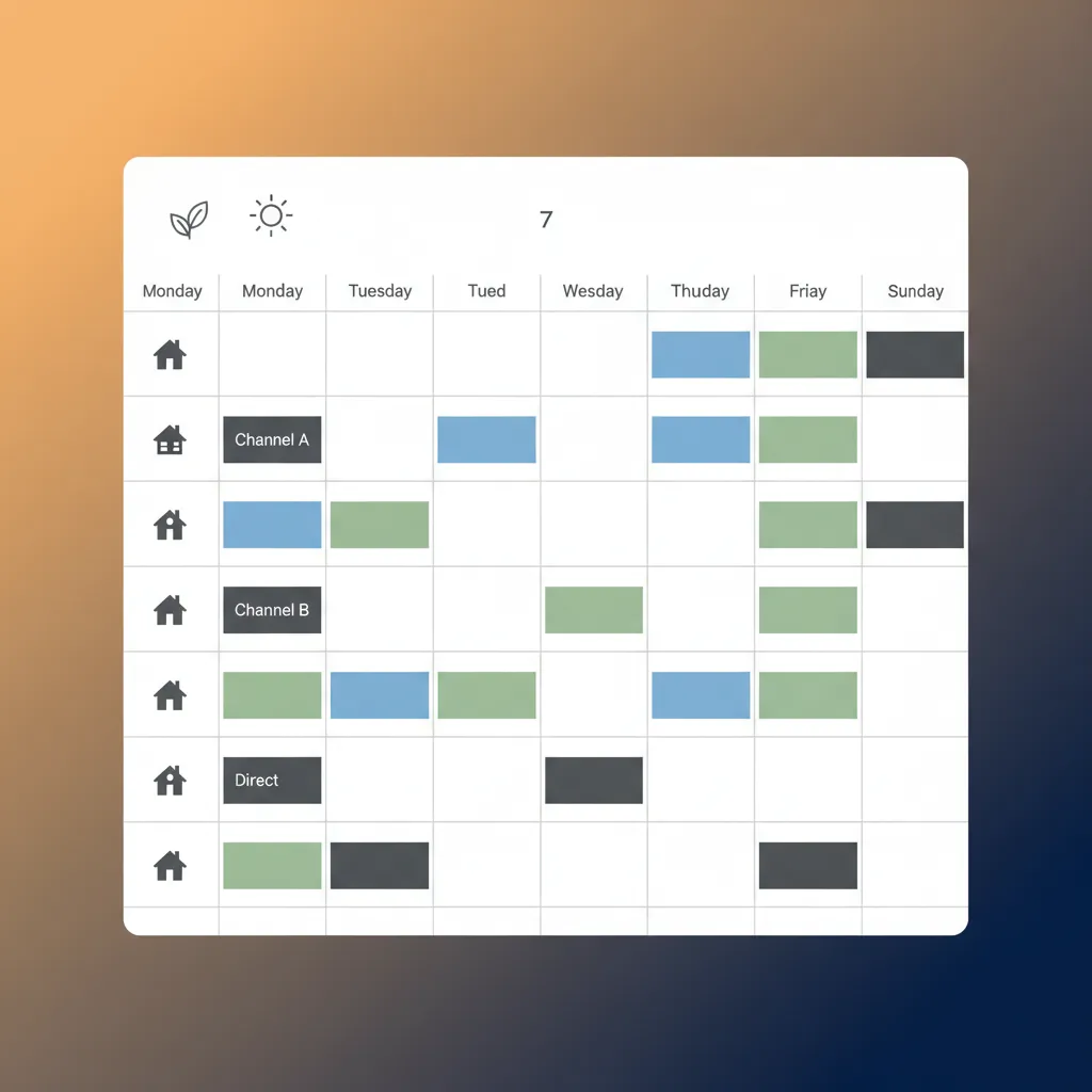 A mockup of the HolsUK calendar showing bookings from multiple channels synced together.