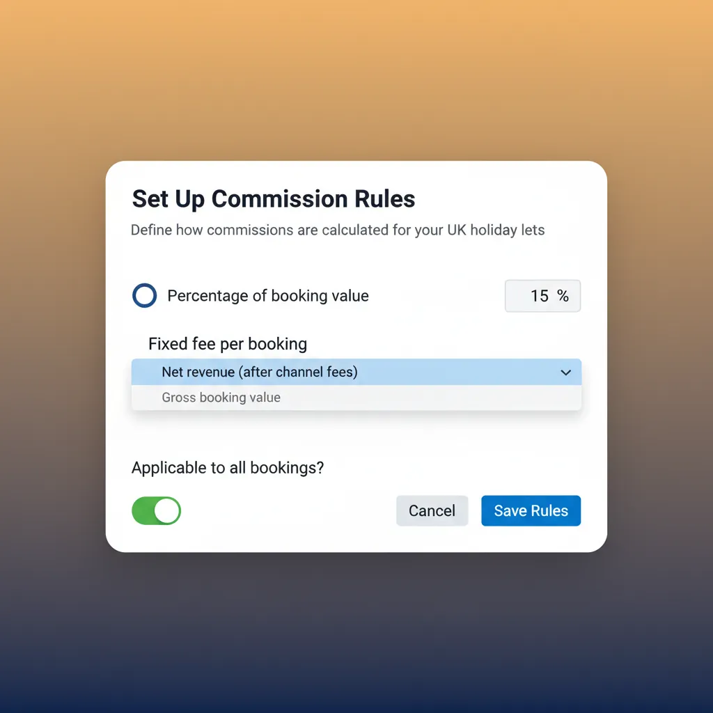 Setting up a custom commission rule for a property owner inside the HolsUK software.