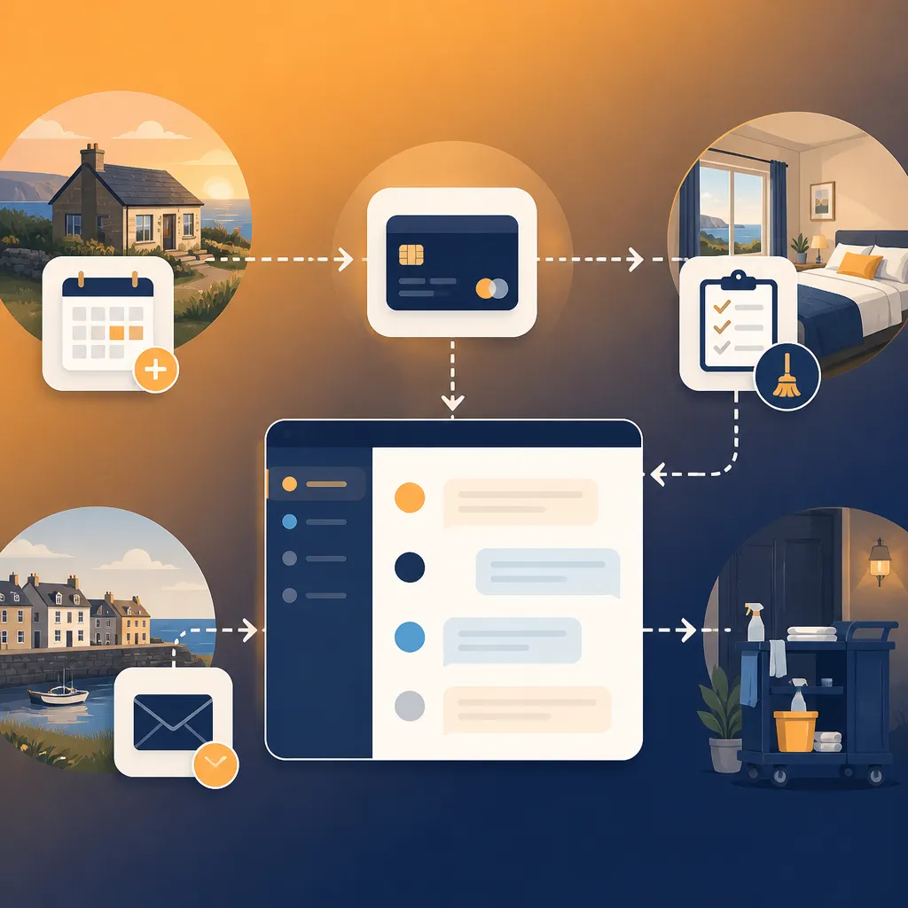 Workflow diagram from booking to payment to cleaner task completion