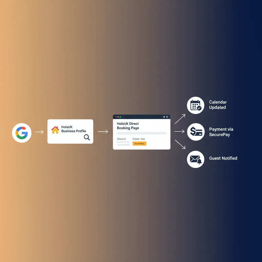 Workflow diagram of a direct booking from a Google Business Profile via HolsUK.