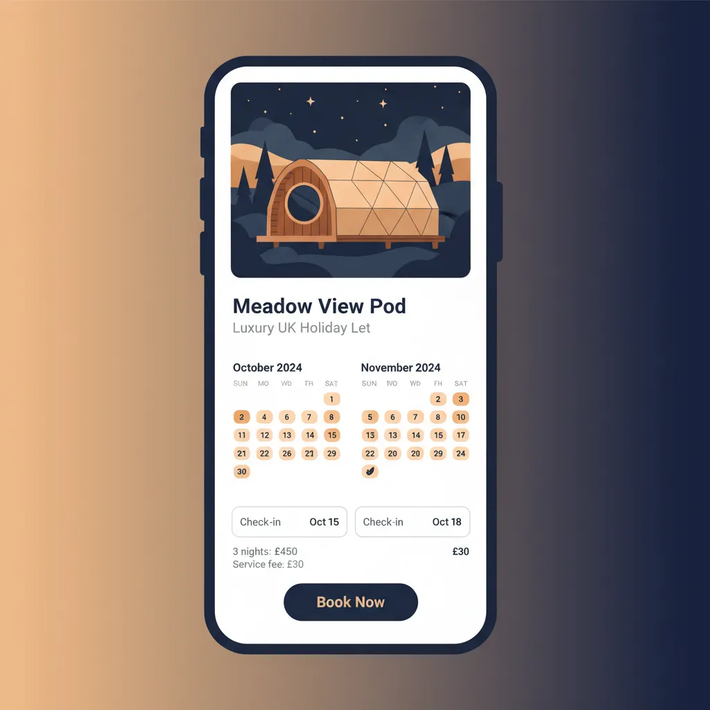 A mobile-optimised direct booking website page for a glamping pod.