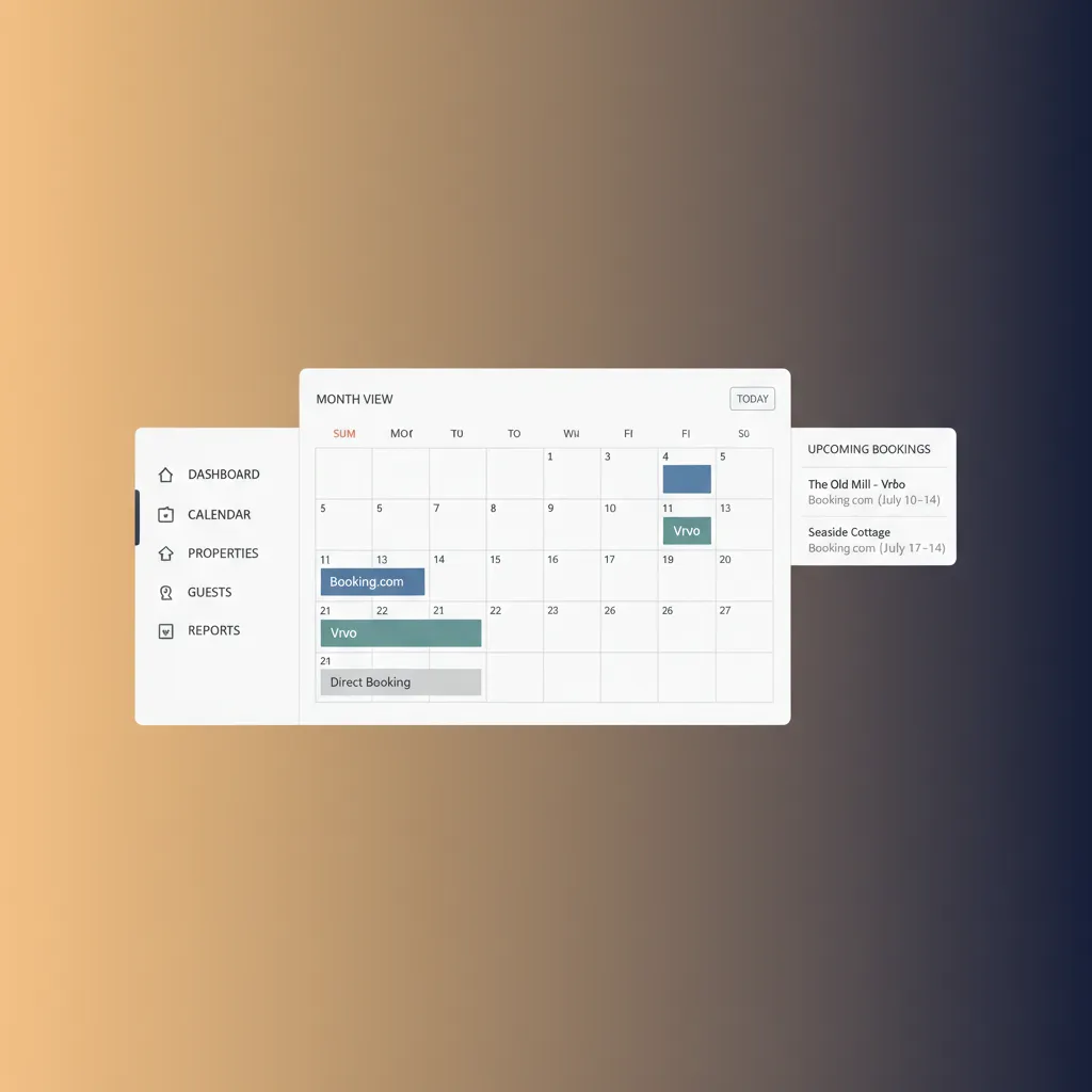 A mockup of the HolsUK dashboard showing a unified calendar with bookings from multiple channels.