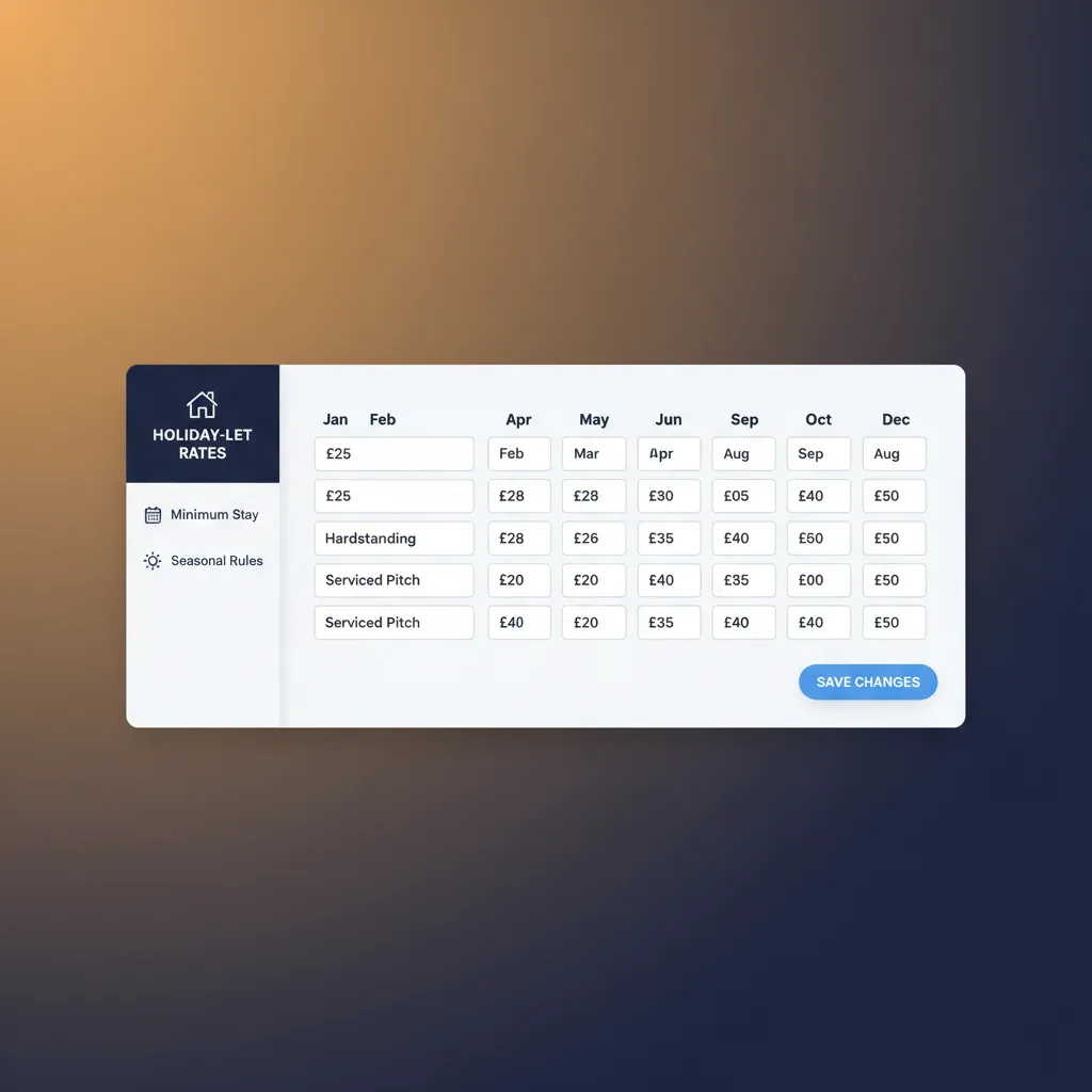 HolsUK's dynamic rate management screen for setting seasonal pitch prices.