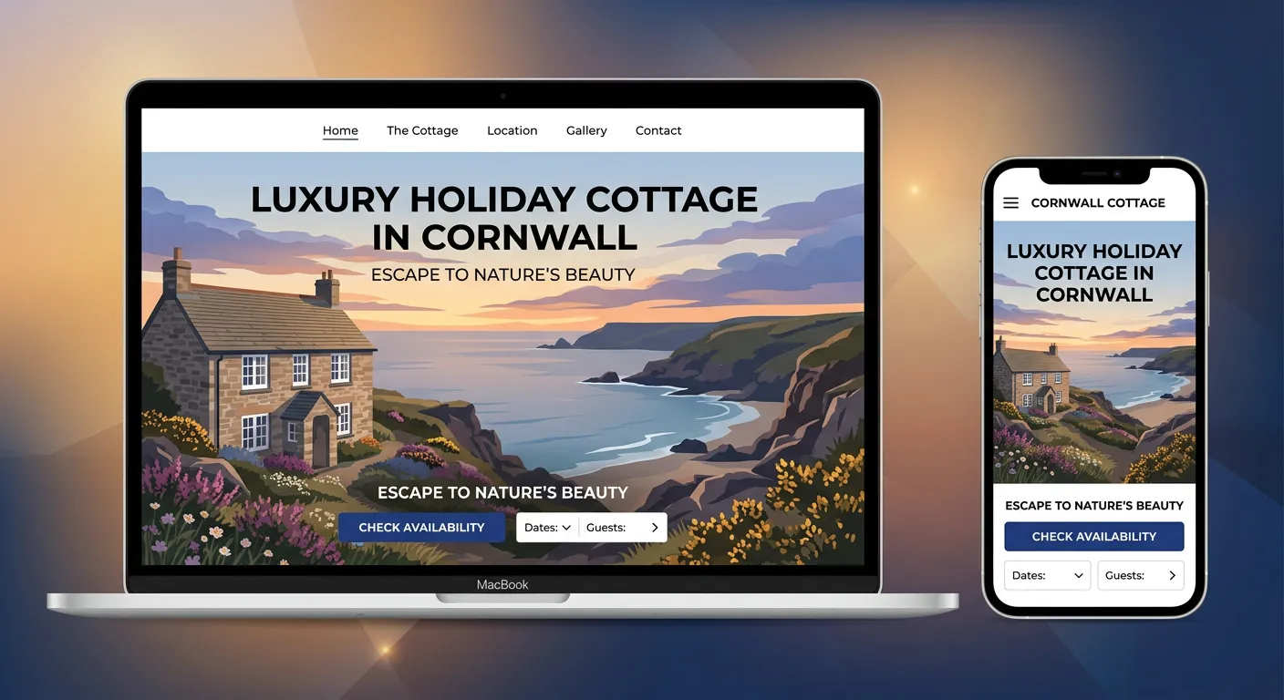A direct booking website for a holiday let shown on a laptop and mobile phone.