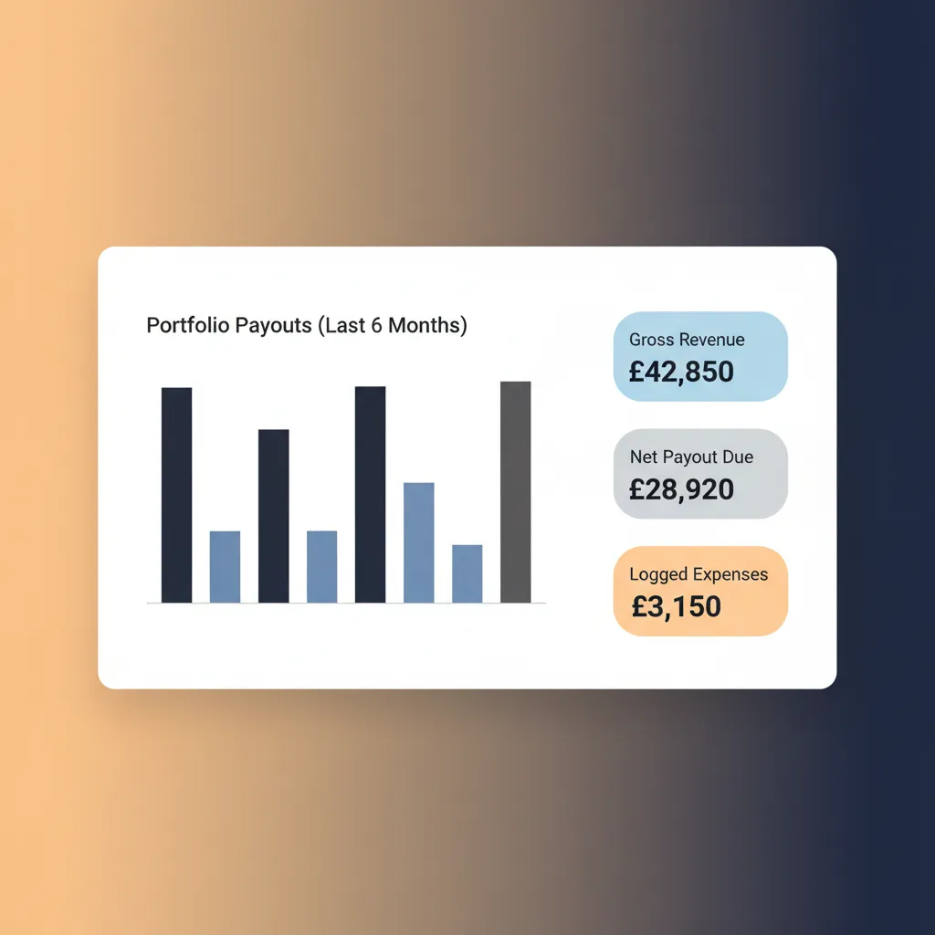 A dashboard from HolsUK software showing portfolio revenue and payout statistics.
