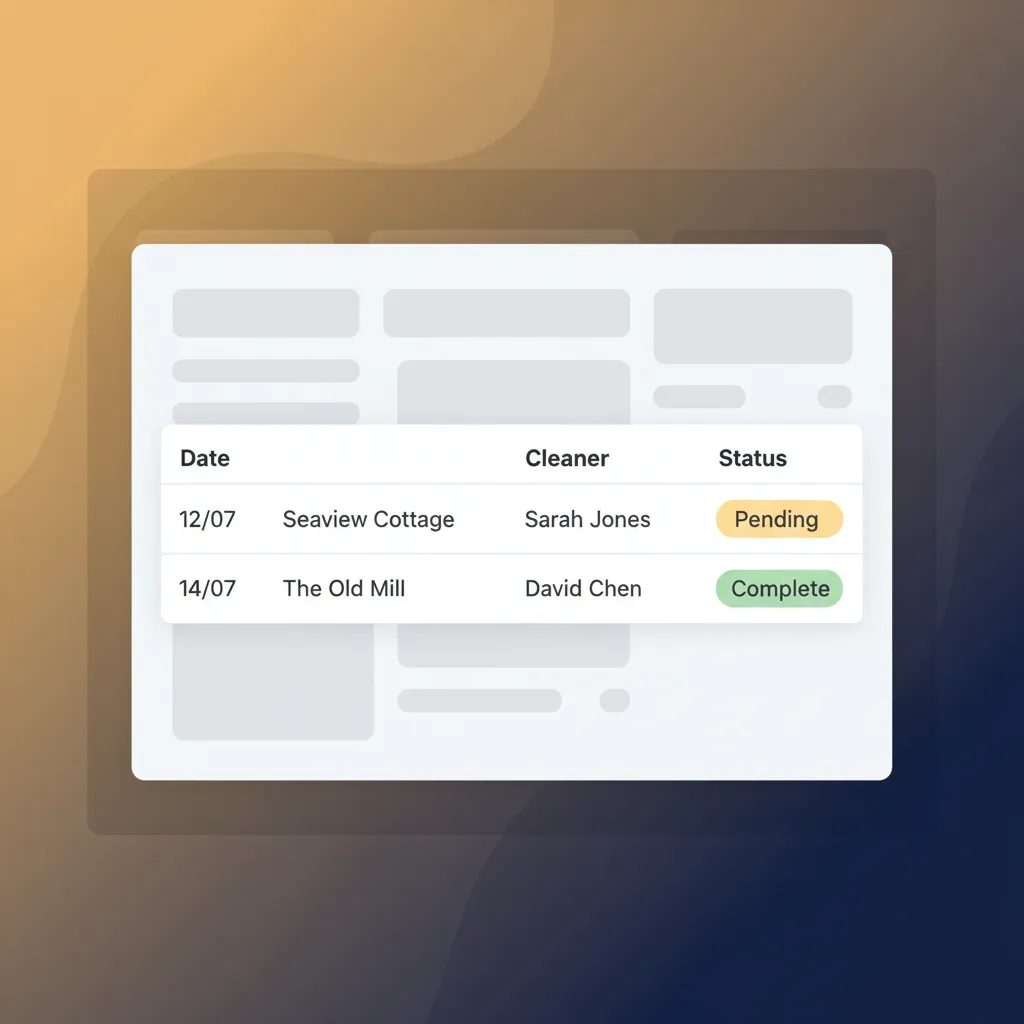 The HolsUK cleaner management interface showing a schedule of upcoming changeover cleans.
