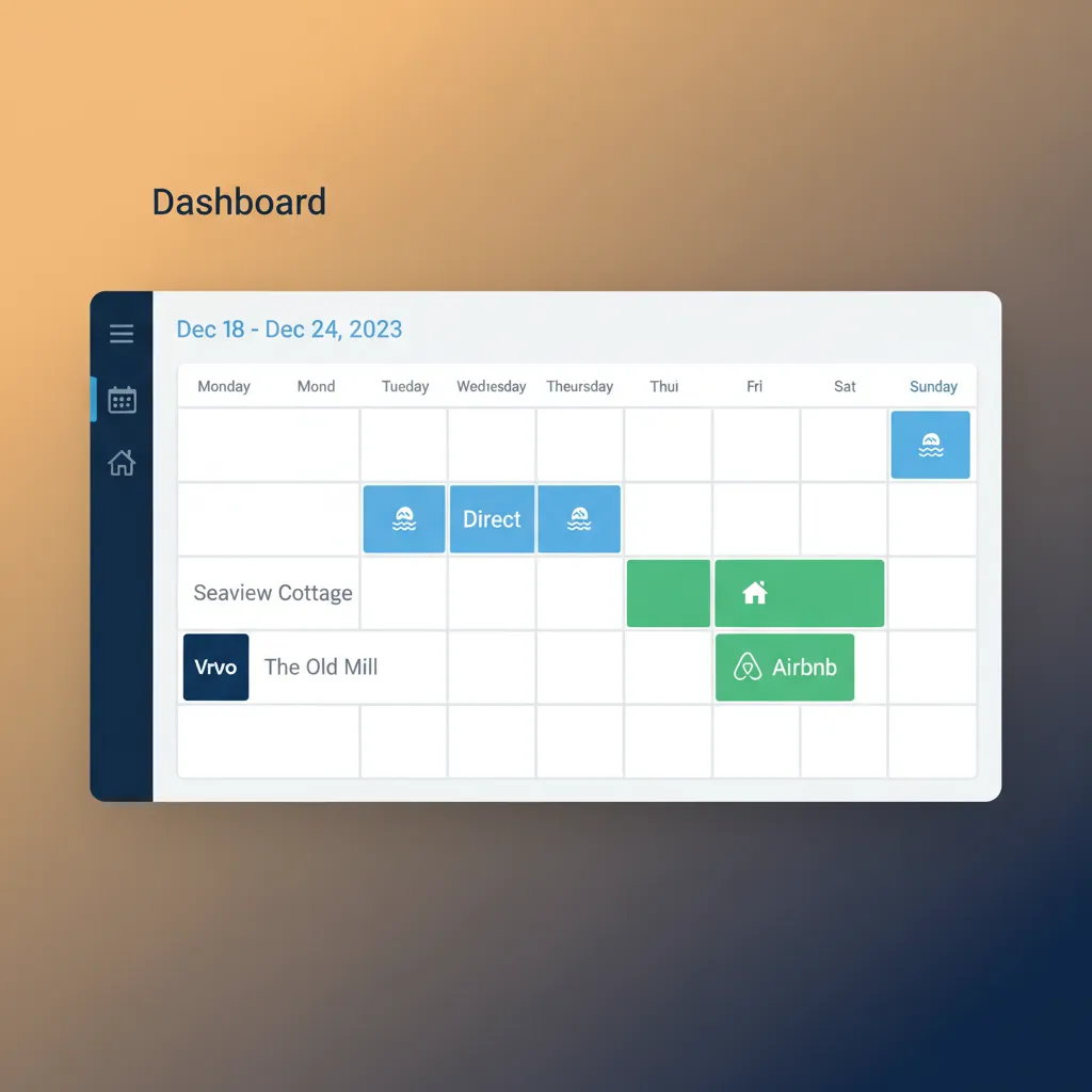 A mockup of the HolsUK dashboard showing a unified calendar with colour-coded bookings.