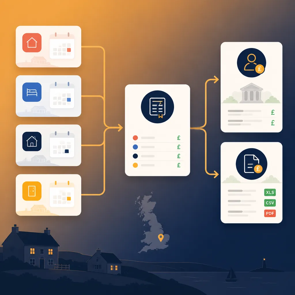 Flow diagram of channel sync to owner payout and tax export