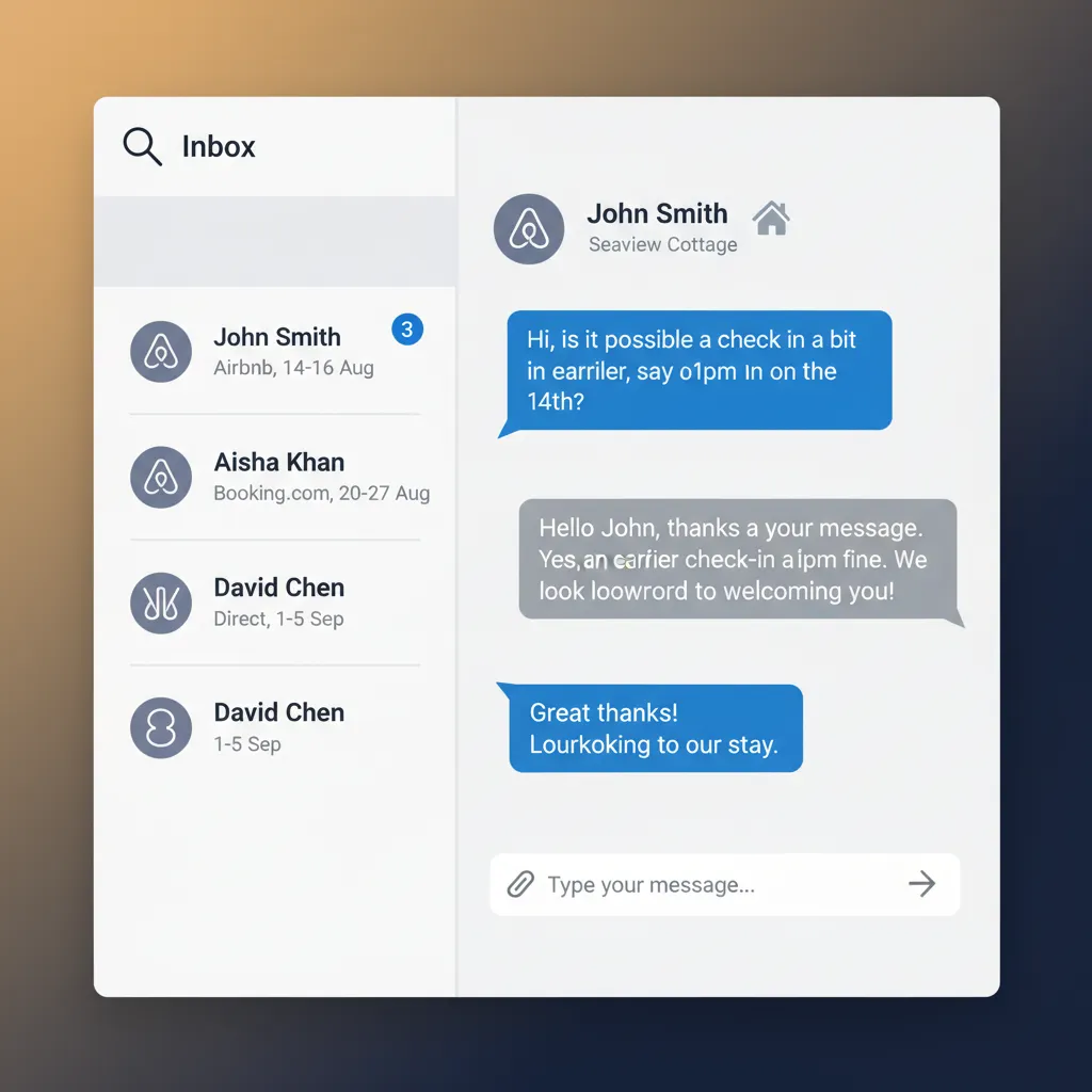 The unified guest messaging inbox in HolsUK, showing conversations from multiple channels.