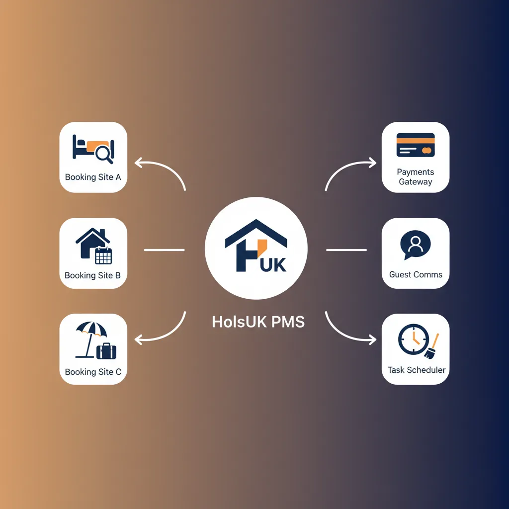 Diagram showing how HolsUK centralises bookings and automates tasks like payments.