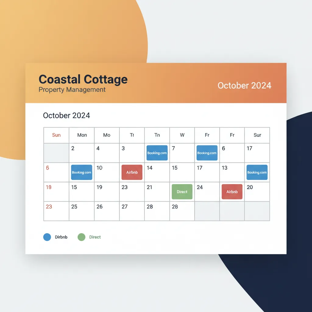 A mockup of the HolsUK calendar showing synced bookings from different channels.