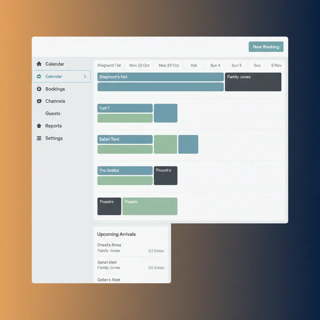 A multi-property calendar in HolsUK glamping booking software showing bookings for different units.