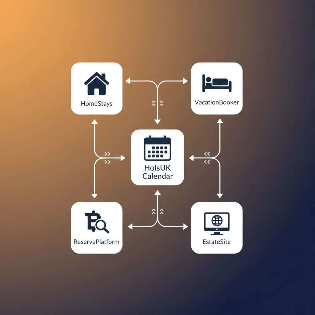 Diagram showing HolsUK as a central hub syncing availability with booking channels.