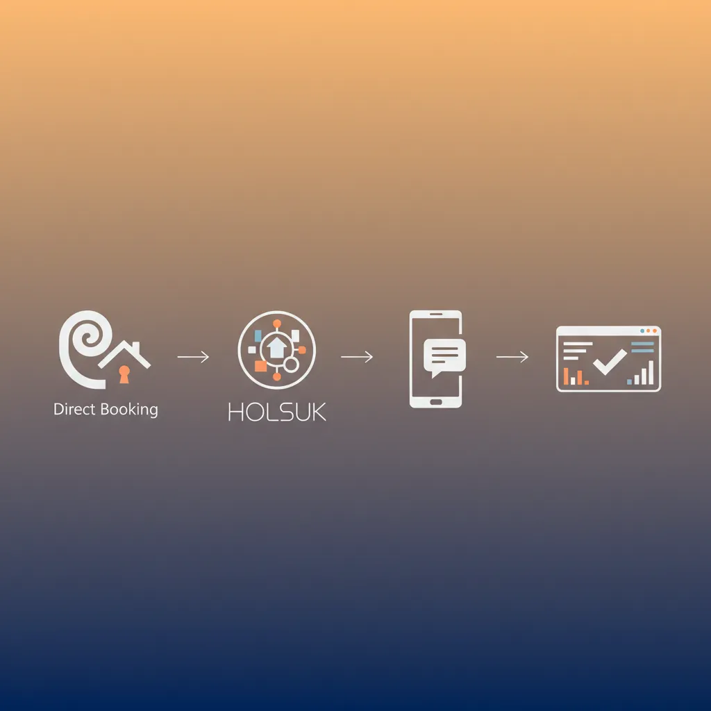 Workflow diagram showing how bookings automatically trigger cleaner alerts via the HolsUK system.