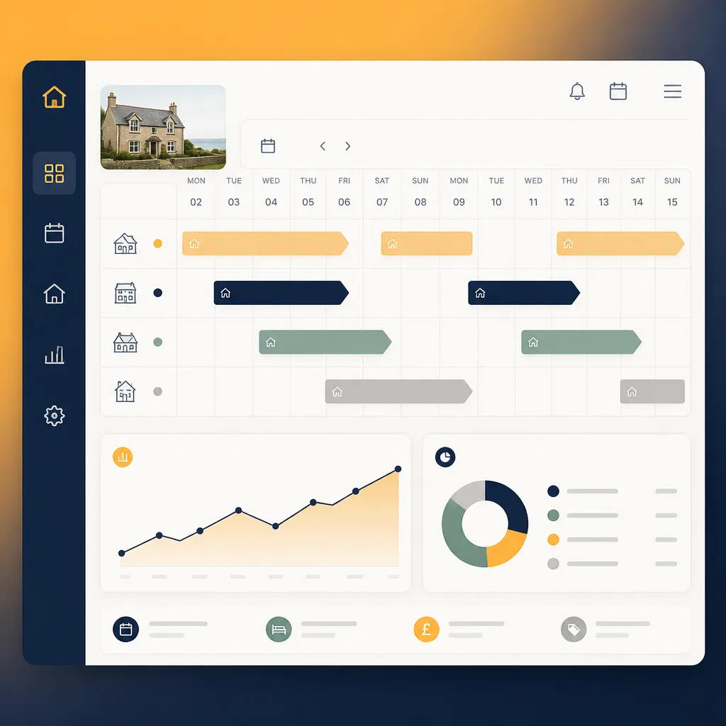 Dashboard calendar with bookings and revenue summary