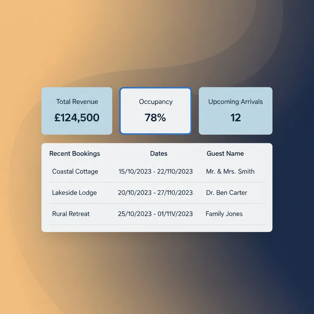 A dashboard for HolsUK, a SuperControl alternative, showing portfolio revenue and occupancy.