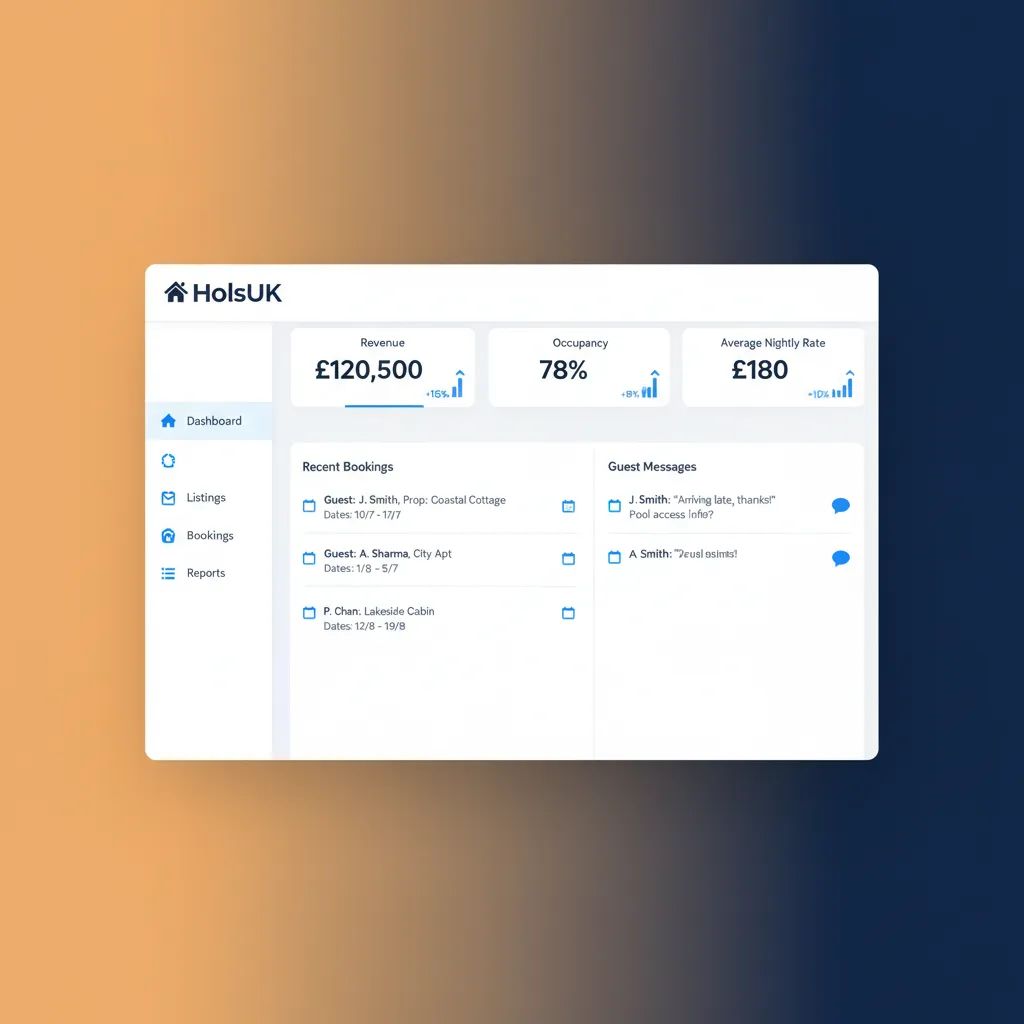 Dashboard of the HolsUK holiday let management platform showing revenue and occupancy.
