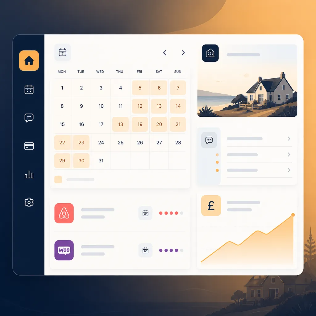 Dashboard calendar showing synced Airbnb and WooCommerce bookings