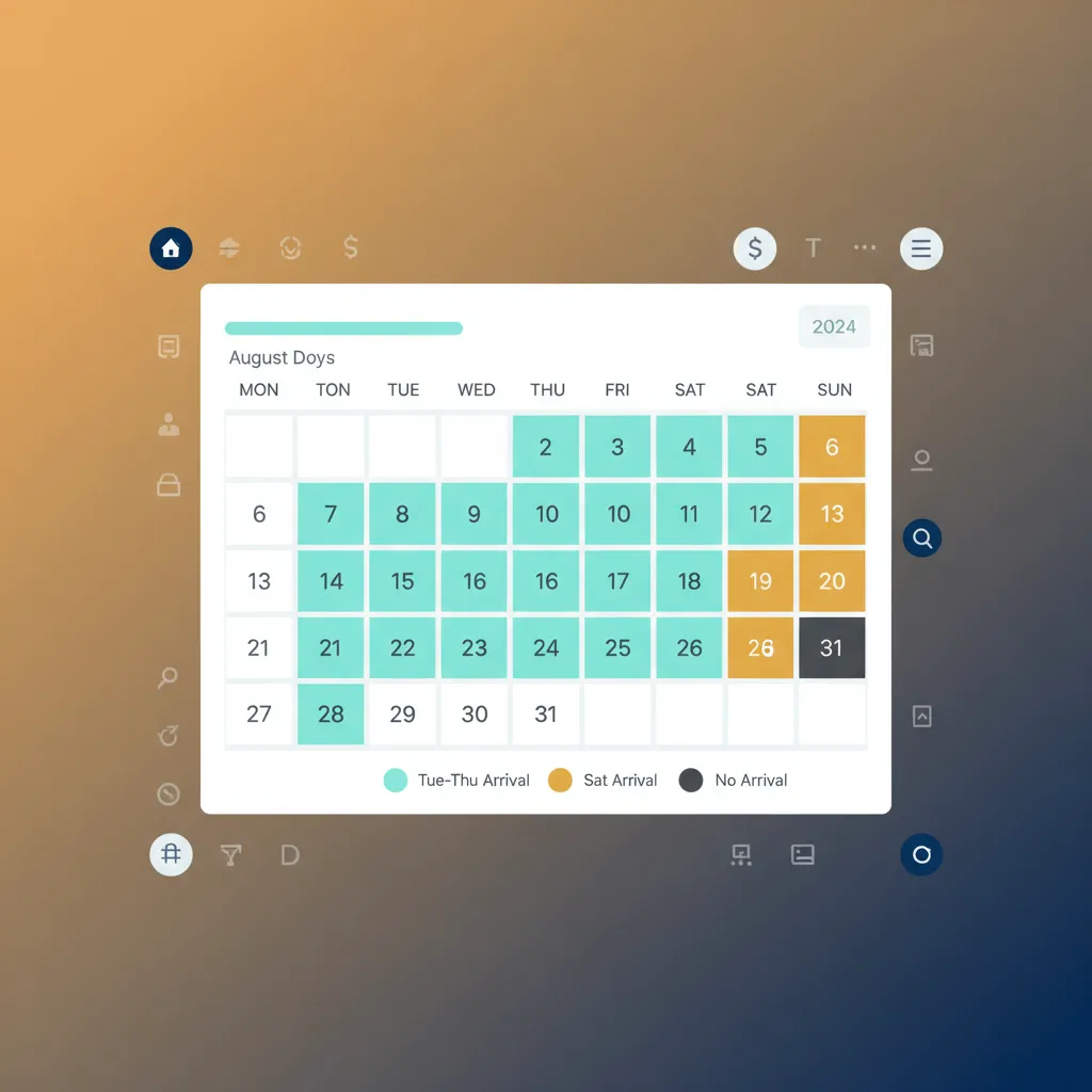 A PMS calendar view showing flexible arrival days for a UK holiday let.