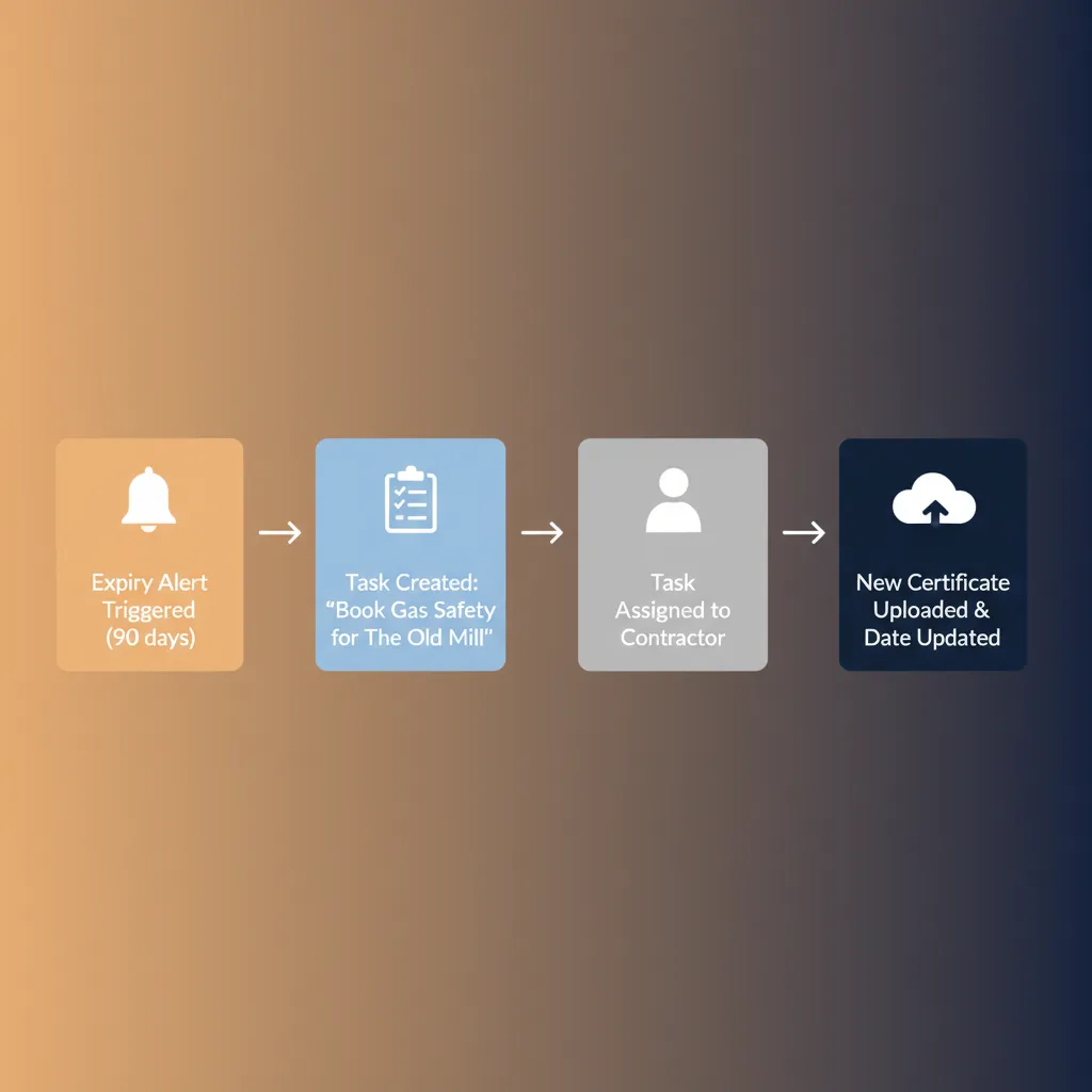 A workflow diagram showing how HolsUK automates the certificate renewal process from alert to completion.