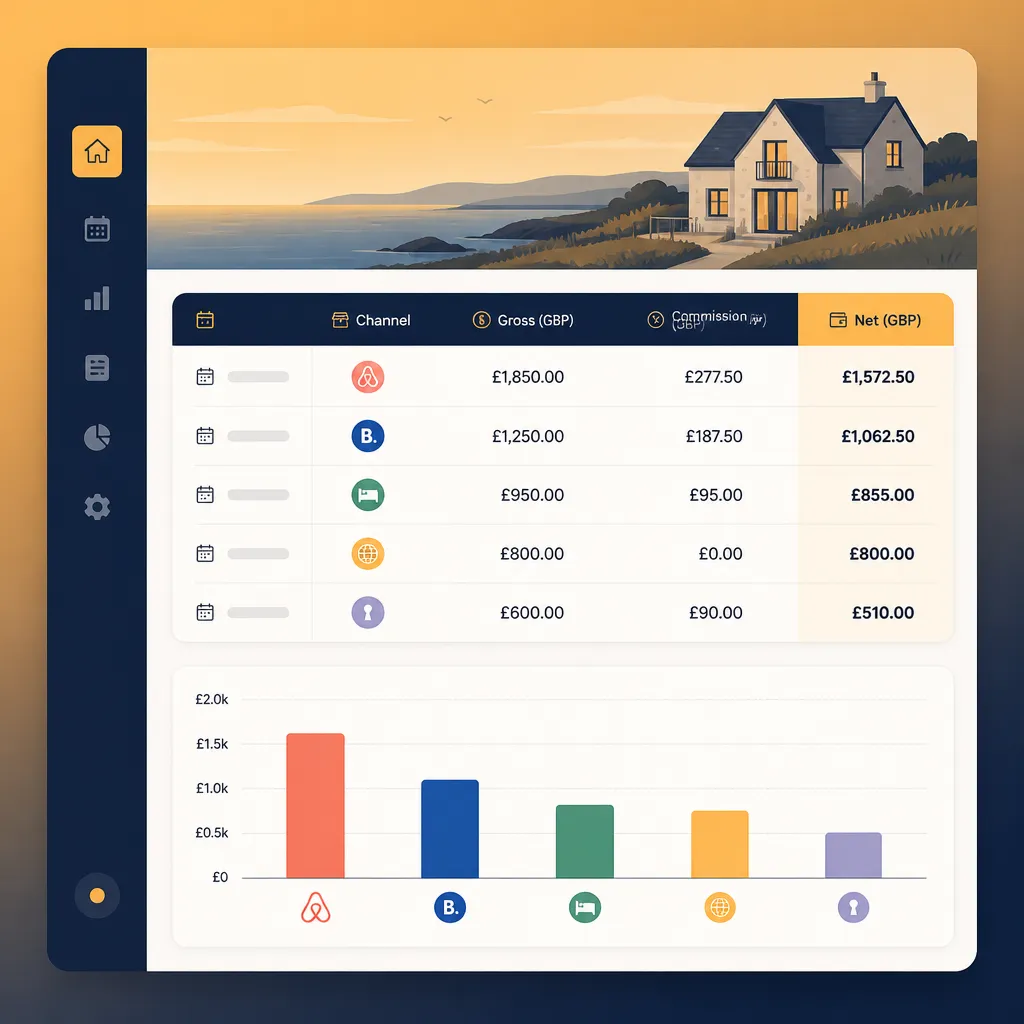 Revenue table and bar chart comparing channel income in GBP