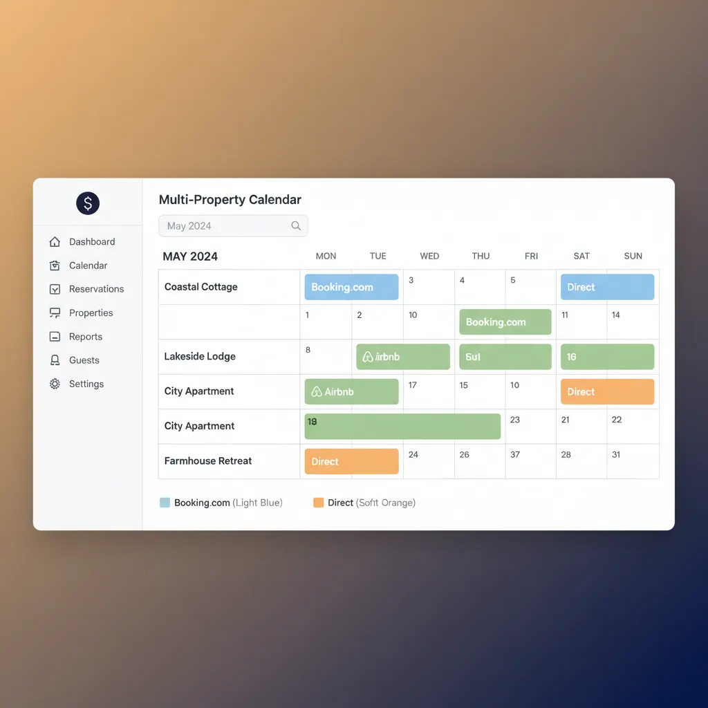 A screenshot of the HolsUK unified calendar showing bookings from multiple channels.
