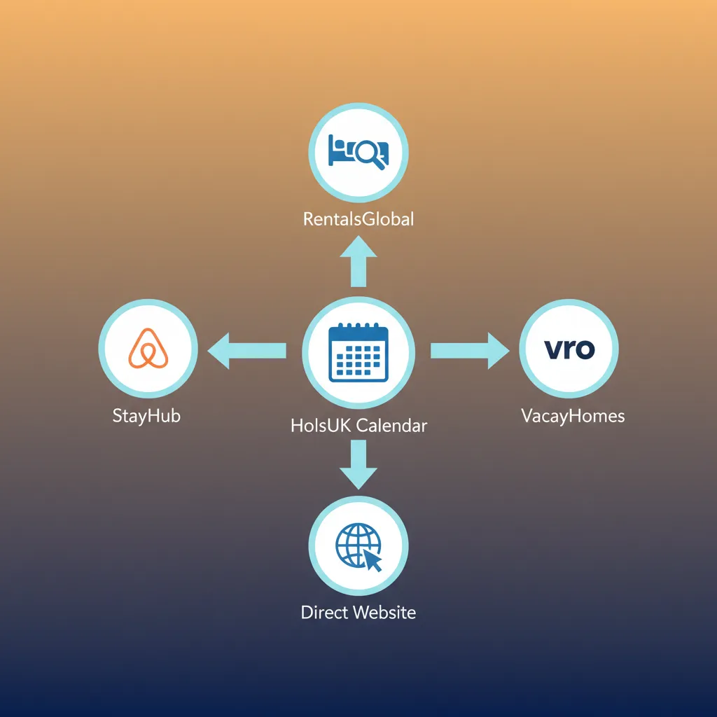 A diagram illustrating how the HolsUK channel manager syncs availability across multiple booking sites.