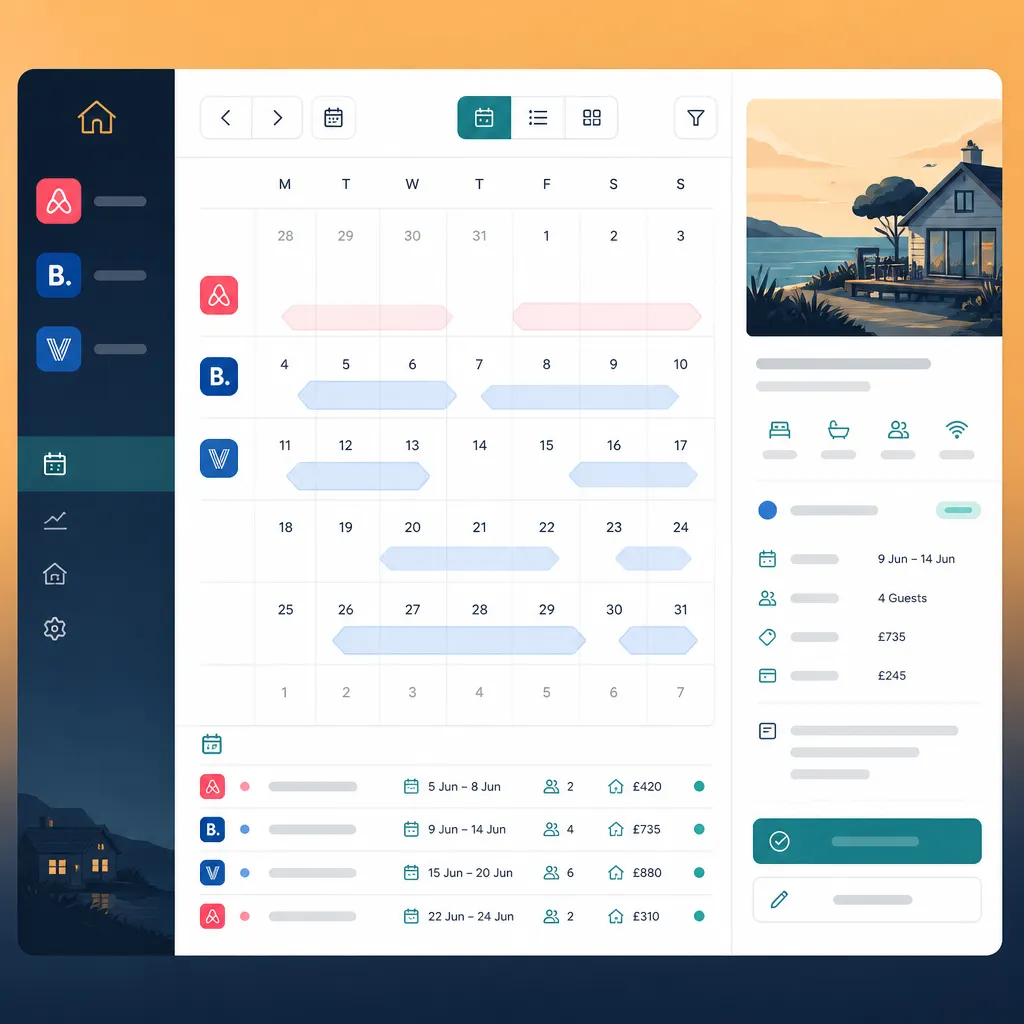 Dashboard calendar showing synced bookings across channels