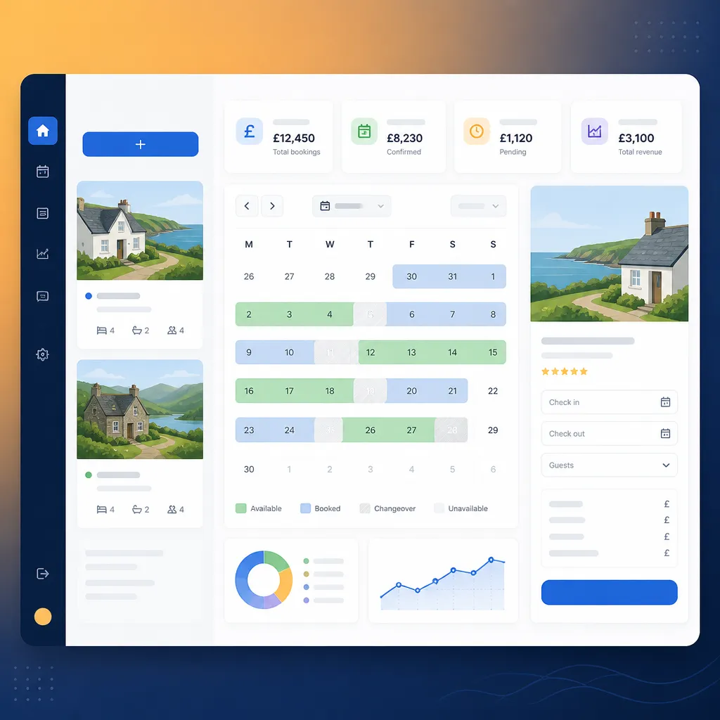 Dashboard mockup with calendar and booking widget overview