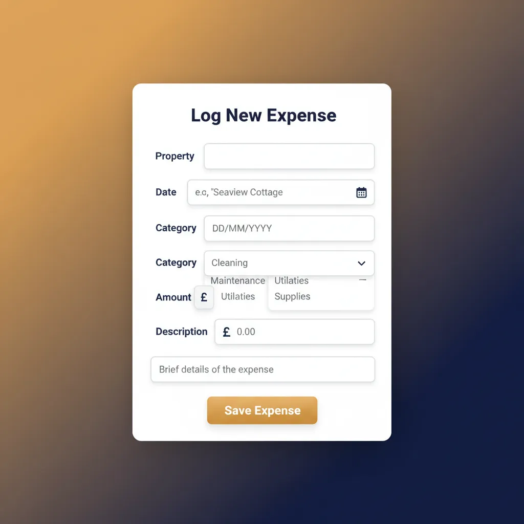 The interface for logging a new expense in the HolsUK dashboard.