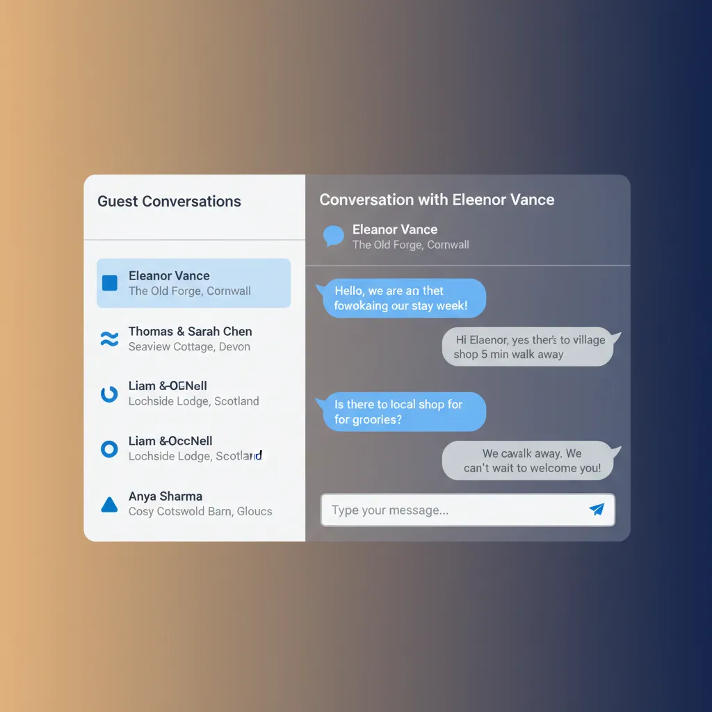 The HolsUK unified inbox, showing guest messages from Airbnb and Booking.com in one place.