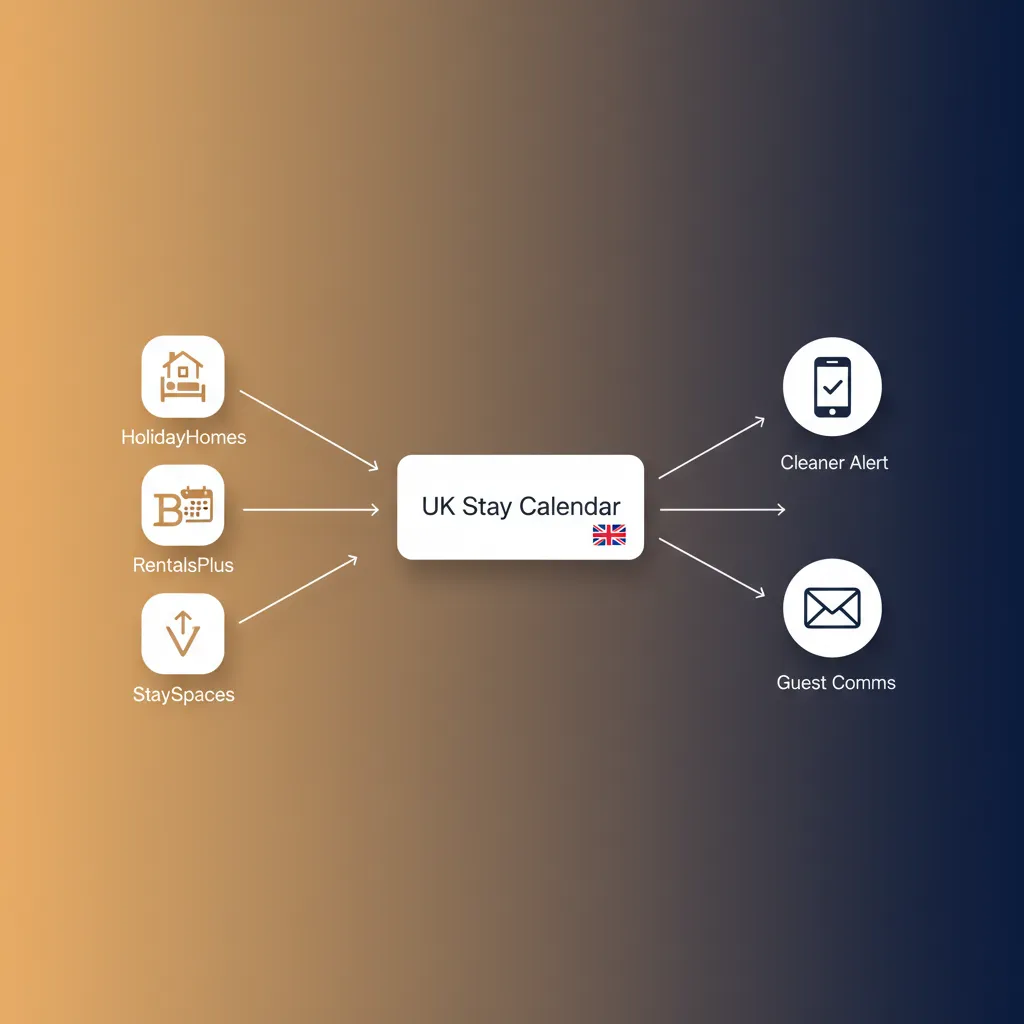 A diagram showing how HolsUK automates bookings and cleaner notifications.