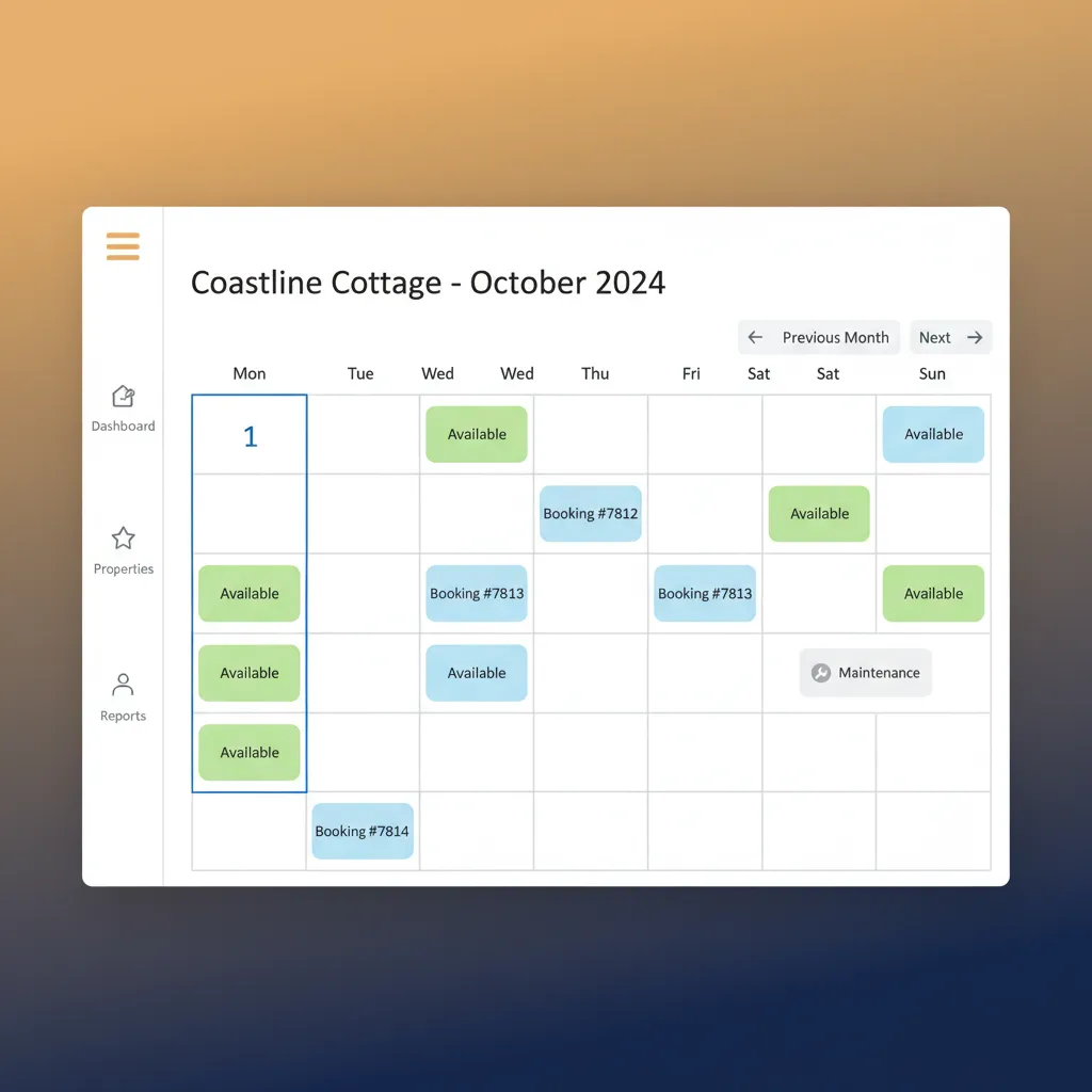 The HolsUK central calendar view showing bookings and maintenance blocks for a holiday let.